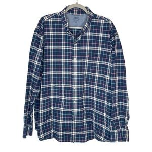 IZOD Saltwater Relaxed Classics Mens XXL Navy Pink Green Plaid Button Down Shirt